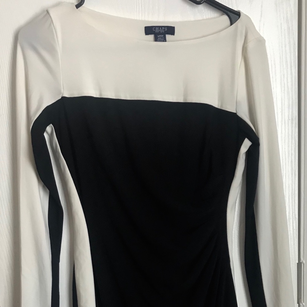CHAPS cream and black dress